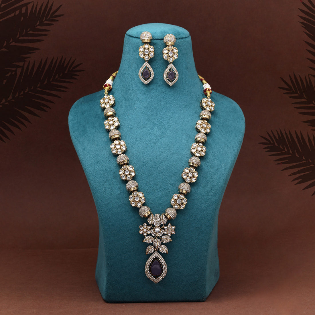 Purple Color Premium Quality Handmade In Jaipur Brass Ad & Monalisa Stone Necklace Set (CZN1071PRP) Purple