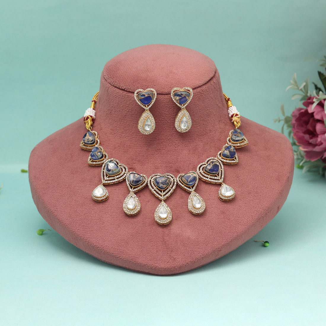 Blue Color American Diamond Necklaces Set