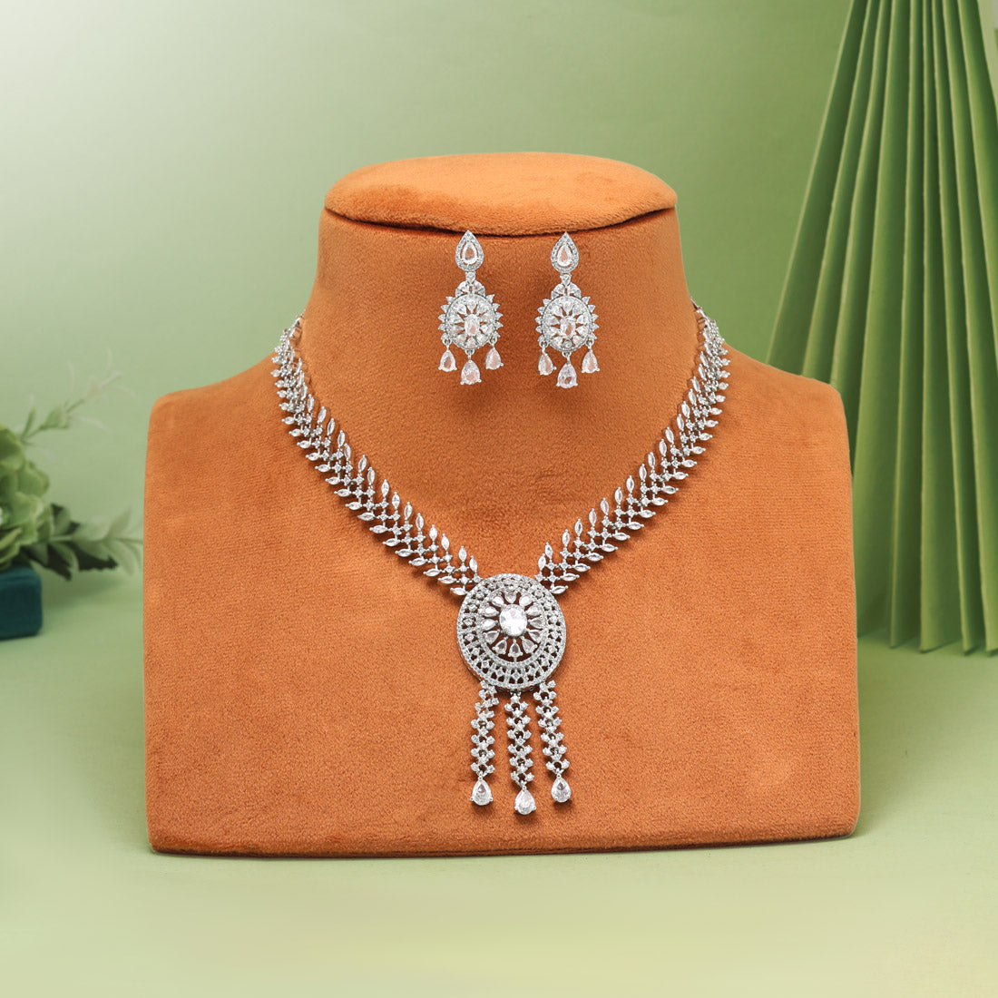 Silver Color American Diamond Necklaces Set