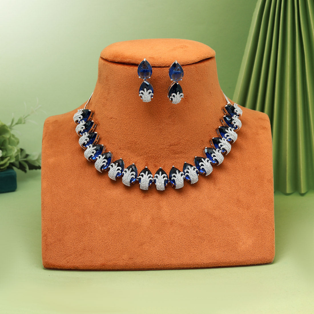 Blue Color American Diamond Necklaces Set