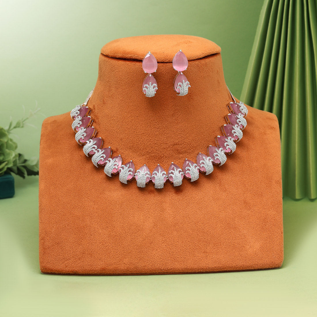 Pink Color American Diamond Necklaces Set