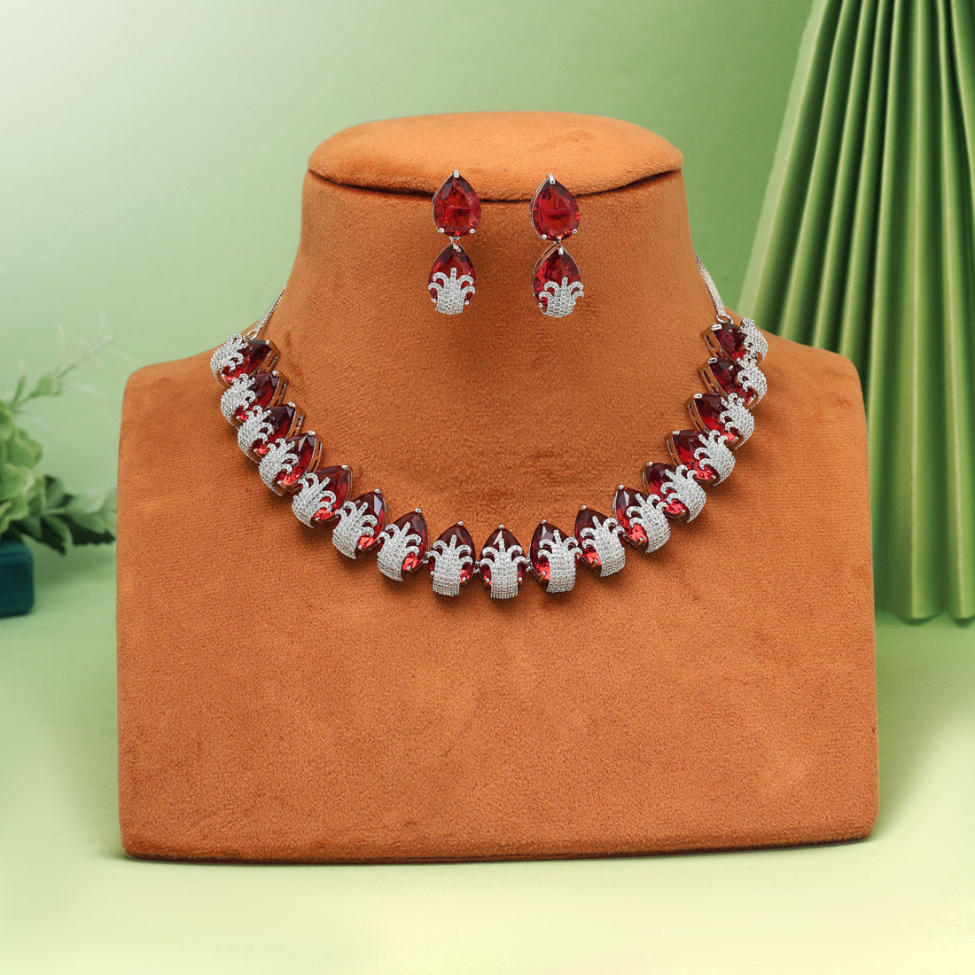 Ruby Color American Diamond Necklaces Set