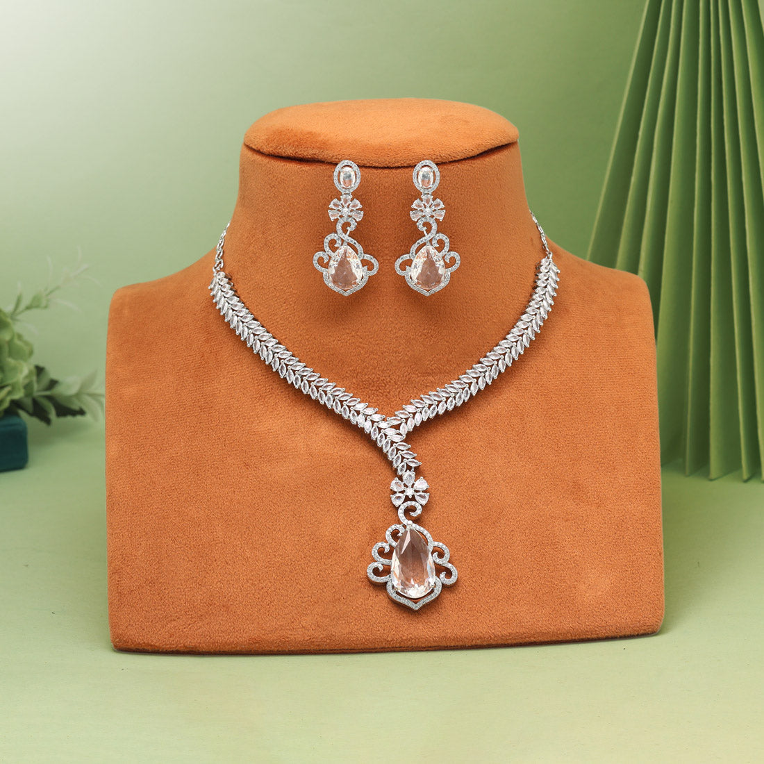 Silver Color American Diamond Necklaces Set