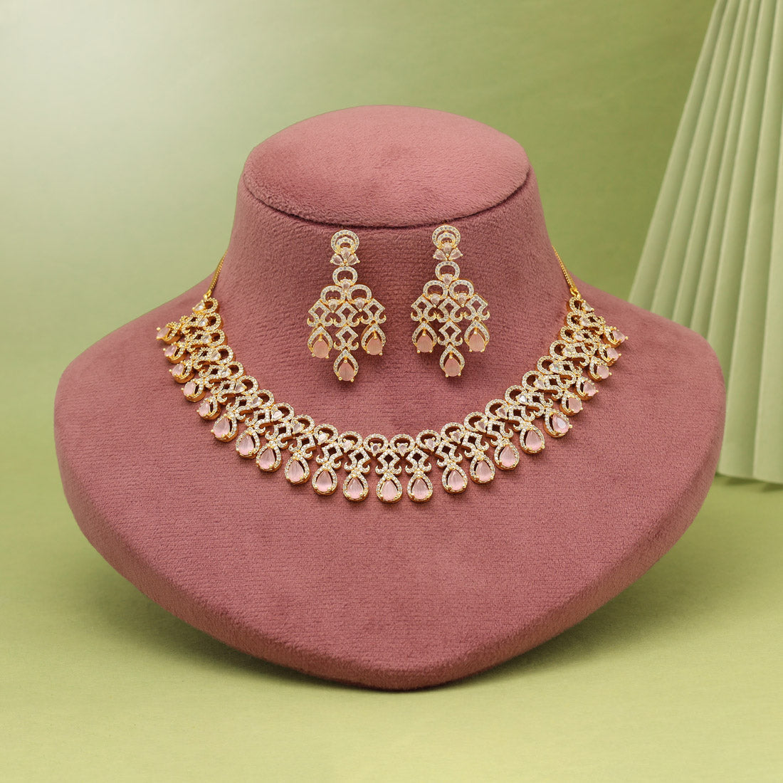 Pink Color American Diamond Necklaces Set