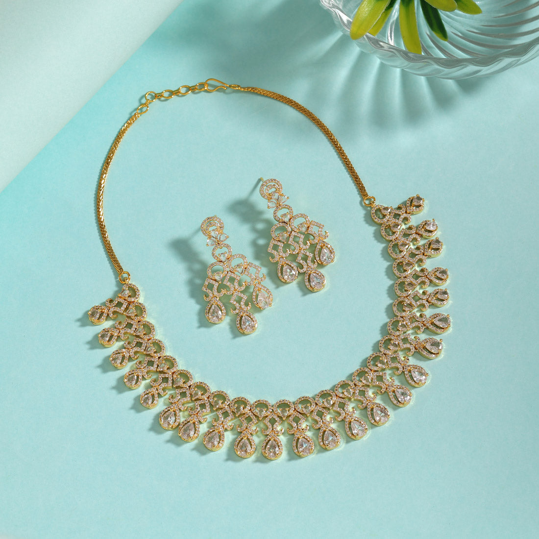 White Color American Diamond Necklaces Set