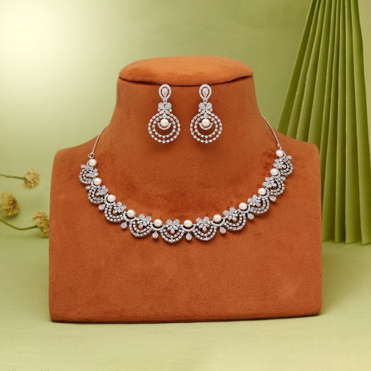 Silver Color American Diamond Necklaces Set