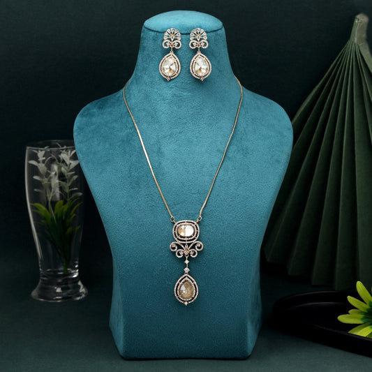 White Color American Diamond Necklace Set With Refined And Radiant Gem Work