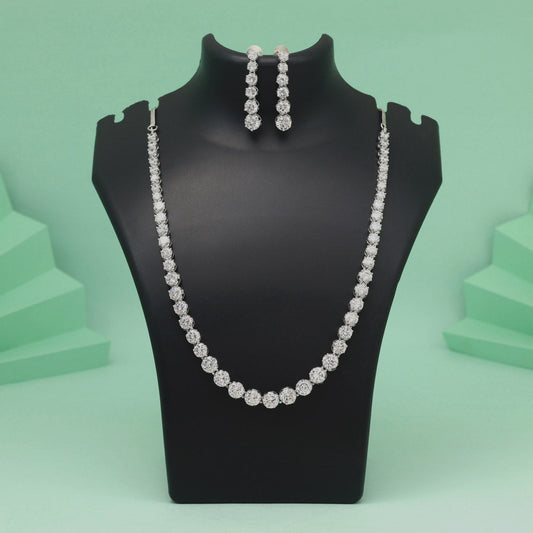 Silver Color American Diamond Necklace Set With Polished Modern Stone Craft