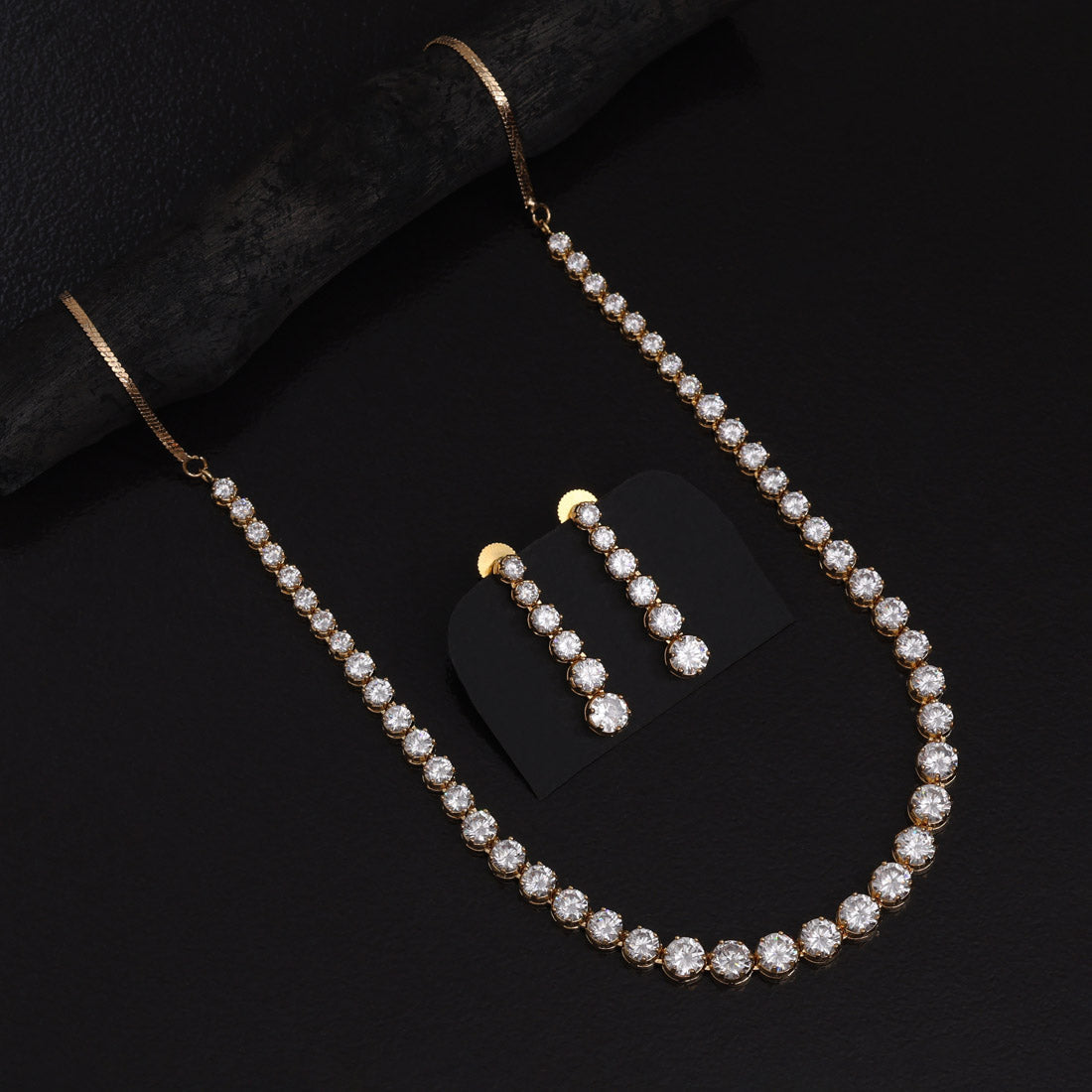 White Color American Diamond Necklace Set For Elegant Bridal Evening Glam