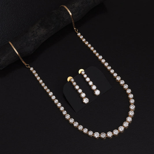 White Color American Diamond Necklace Set For Elegant Bridal Evening Glam