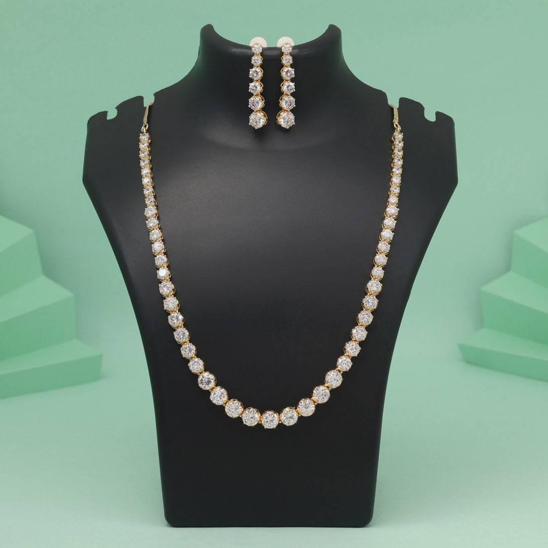 White Color American Diamond Necklace Set For Elegant Bridal Evening Glam