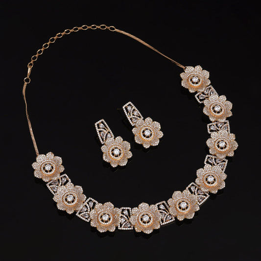 White Color American Diamond Necklace Set With Gleaming Crystal Accents Throughout