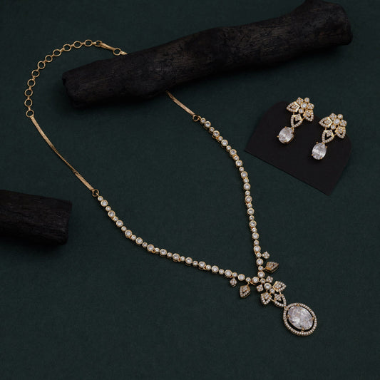 White Color American Diamond Necklace Set With Sparkling Designer Style Appeal