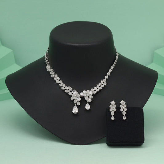 Silver Color American Diamond Necklace Set With Elegant Traditional Ethnic Styling