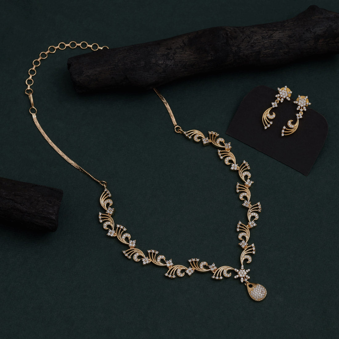 White Color American Diamond Necklace Set Crafted With Radiance And Classiness