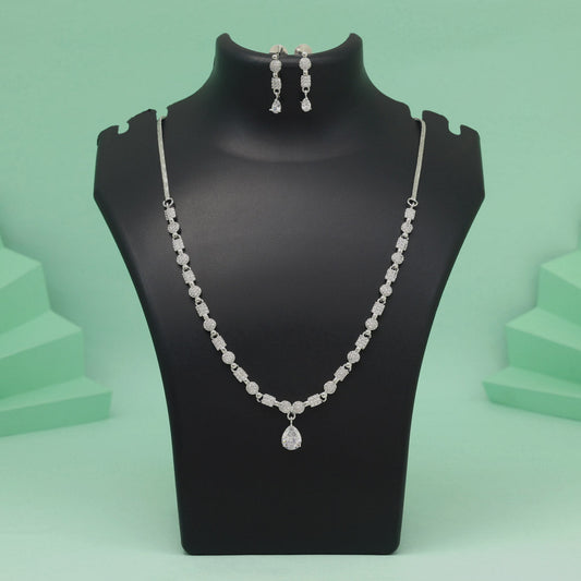 Silver Color American Diamond Necklace Set With Artisanal Touch And Bright Finish