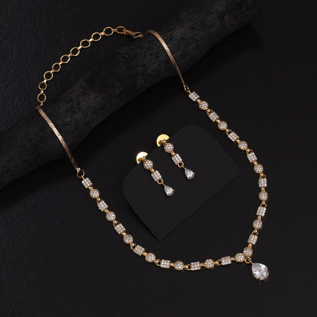 White Color American Diamond Necklace Set With Sparkling And Regal Appearance