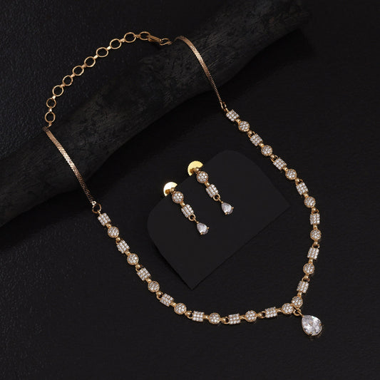 White Color American Diamond Necklace Set With Sparkling And Regal Appearance