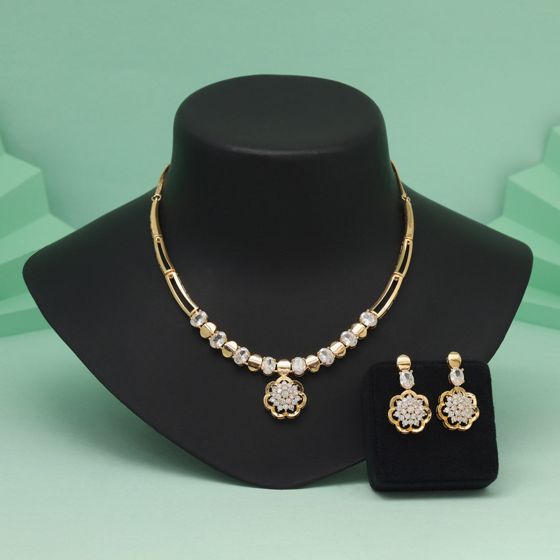White Color American Diamond Necklace Set With Premium Shine And Graceful Look