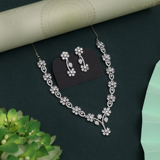 Silver Color American Diamond Necklace Set For Ethnic Events And Wedding Nights