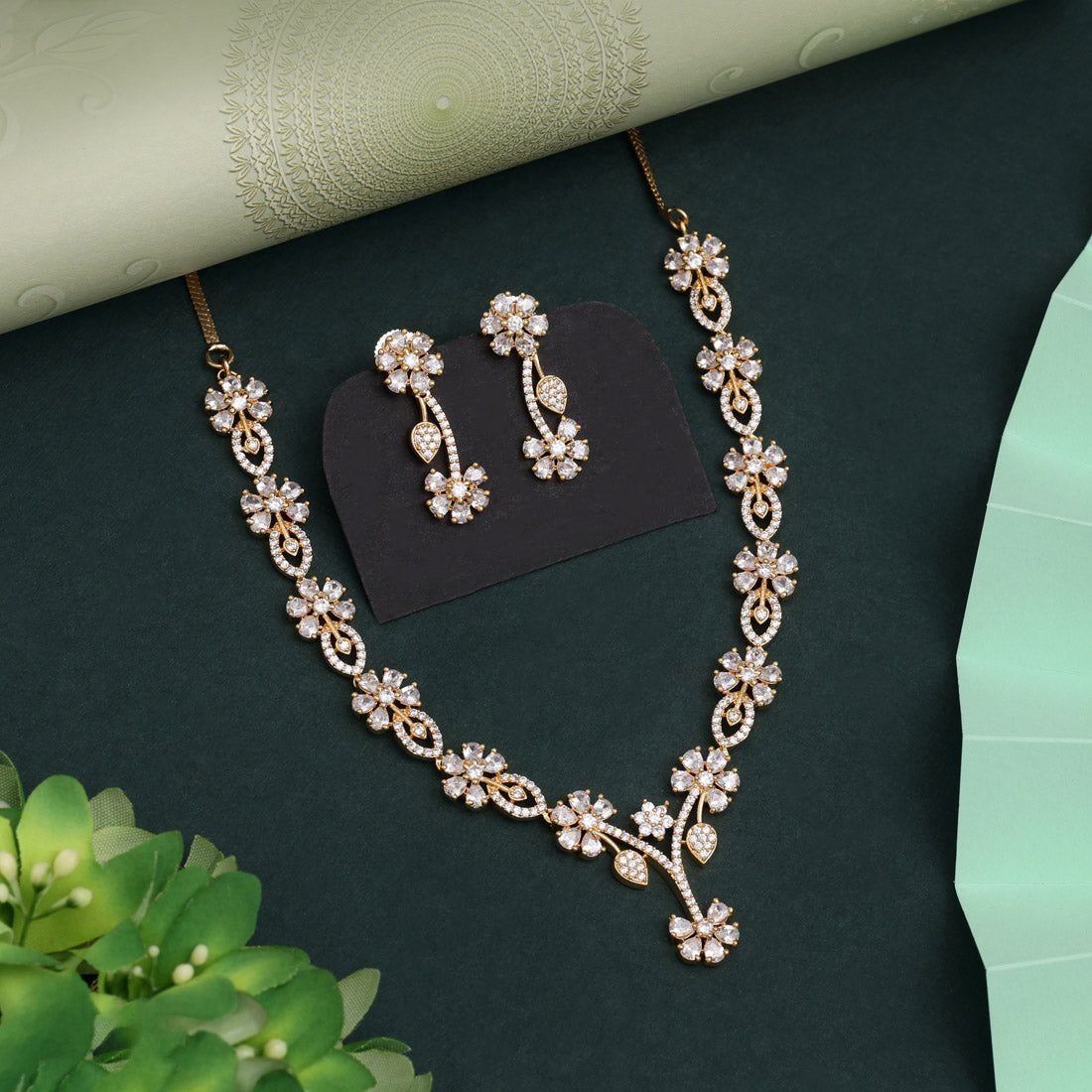 White Color American Diamond Necklace Set Featuring Elegant Craftsmanship Throughout