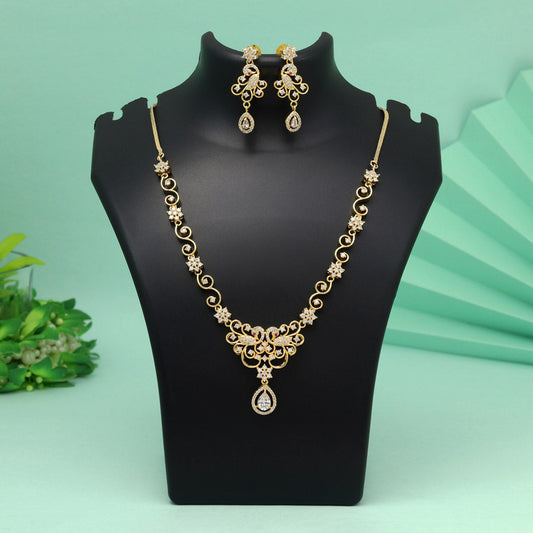White Color American Diamond Necklace Set With Refined Look And Delicate Finish