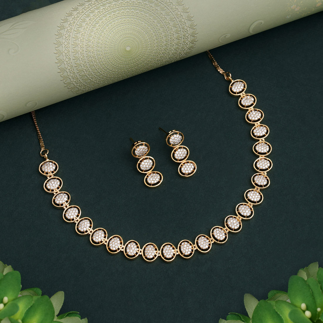 White Color American Diamond Necklace Set With High-Class Sparkle And Polish