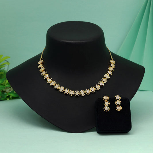 White Color American Diamond Necklace Set With High-Class Sparkle And Polish