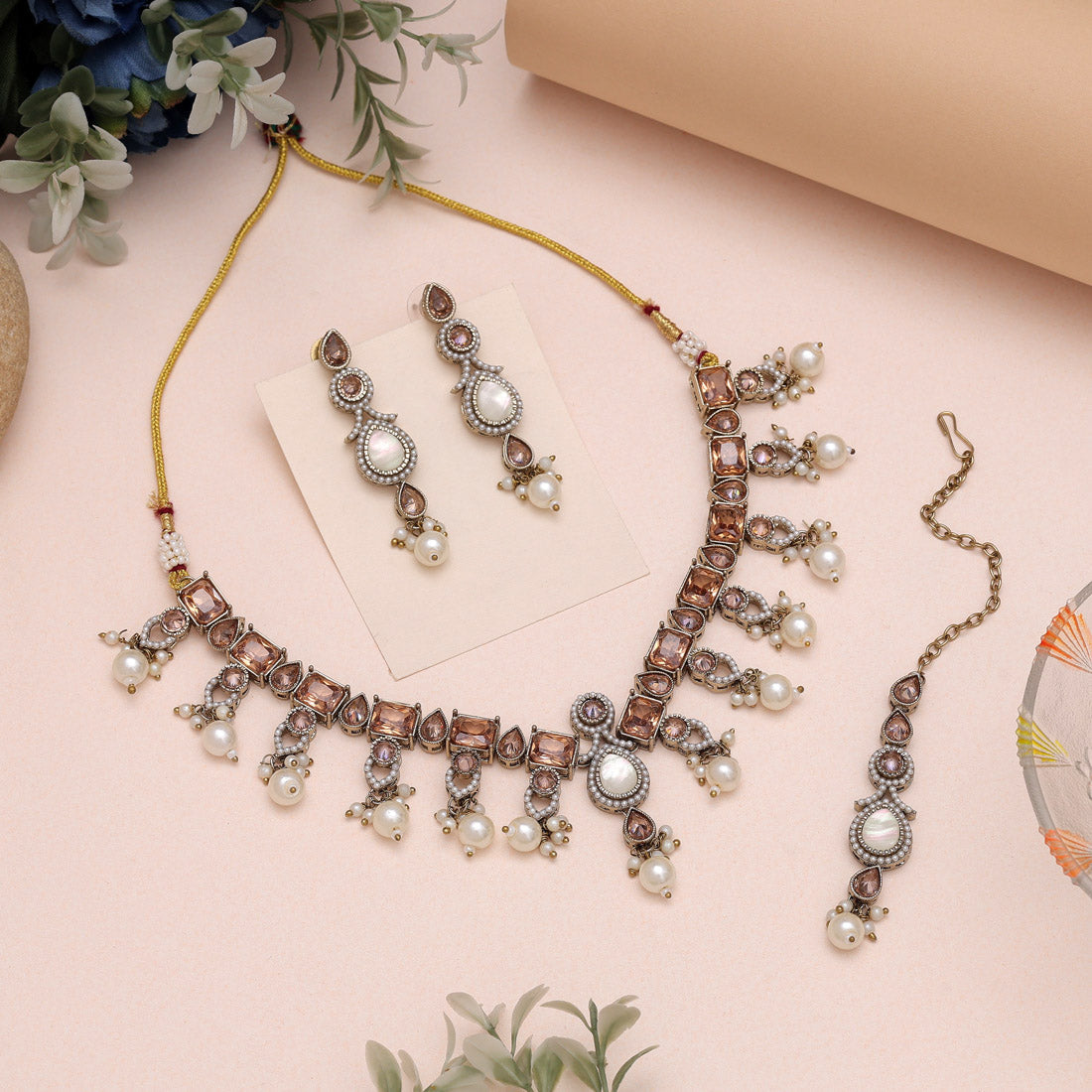 Premium Gold Color American Diamond Necklaces Set With High-Quality Finish