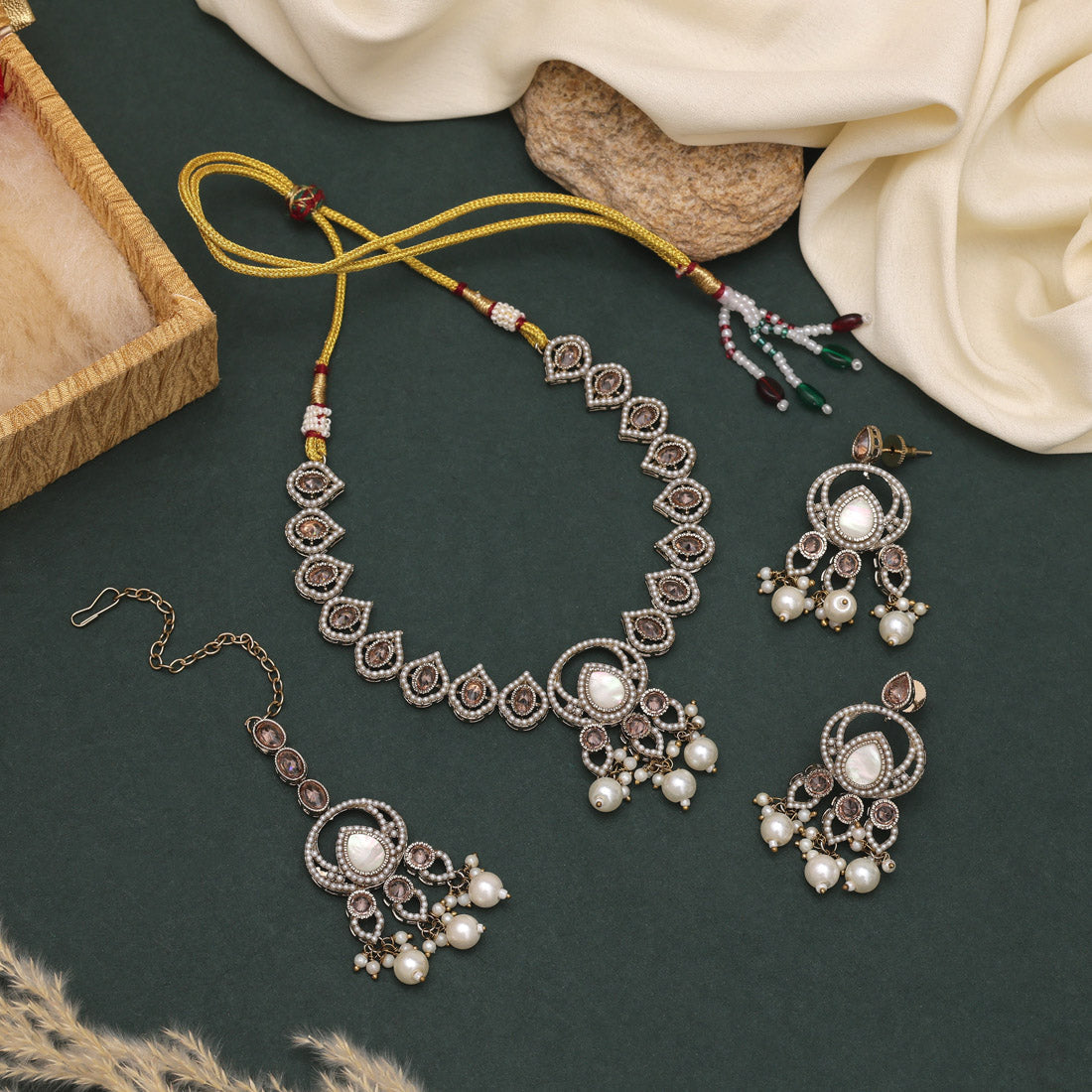 Radiant White Color American Diamond Necklaces Set With Intricate Craftsmanship