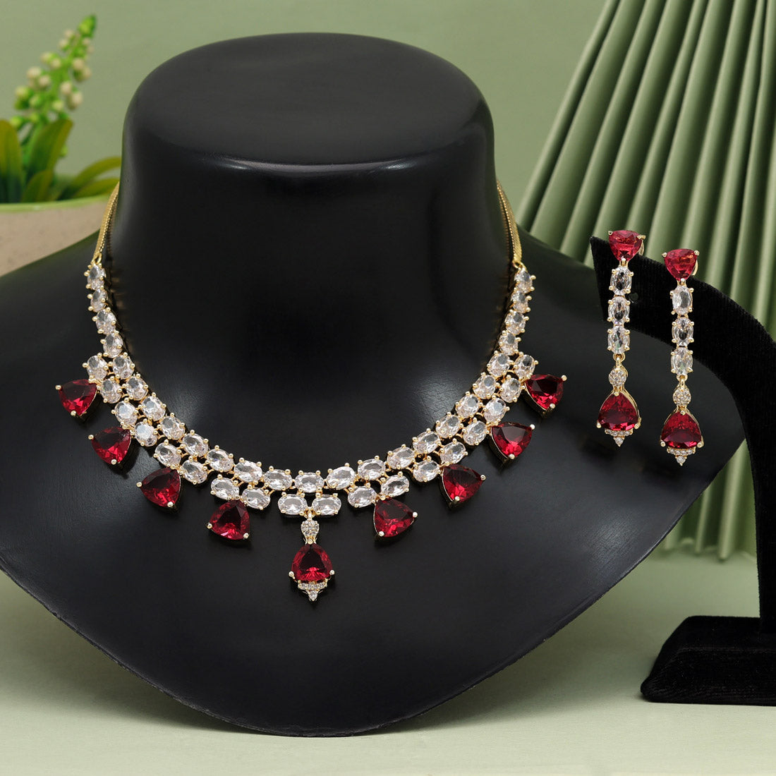 Ruby Color American Diamond Necklace Set (CZN921RUBY)