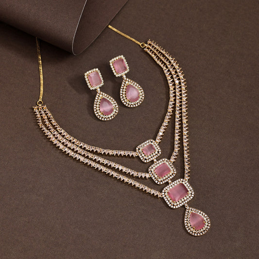 Pink Color American Diamond Necklace Set (CZN925PNK)