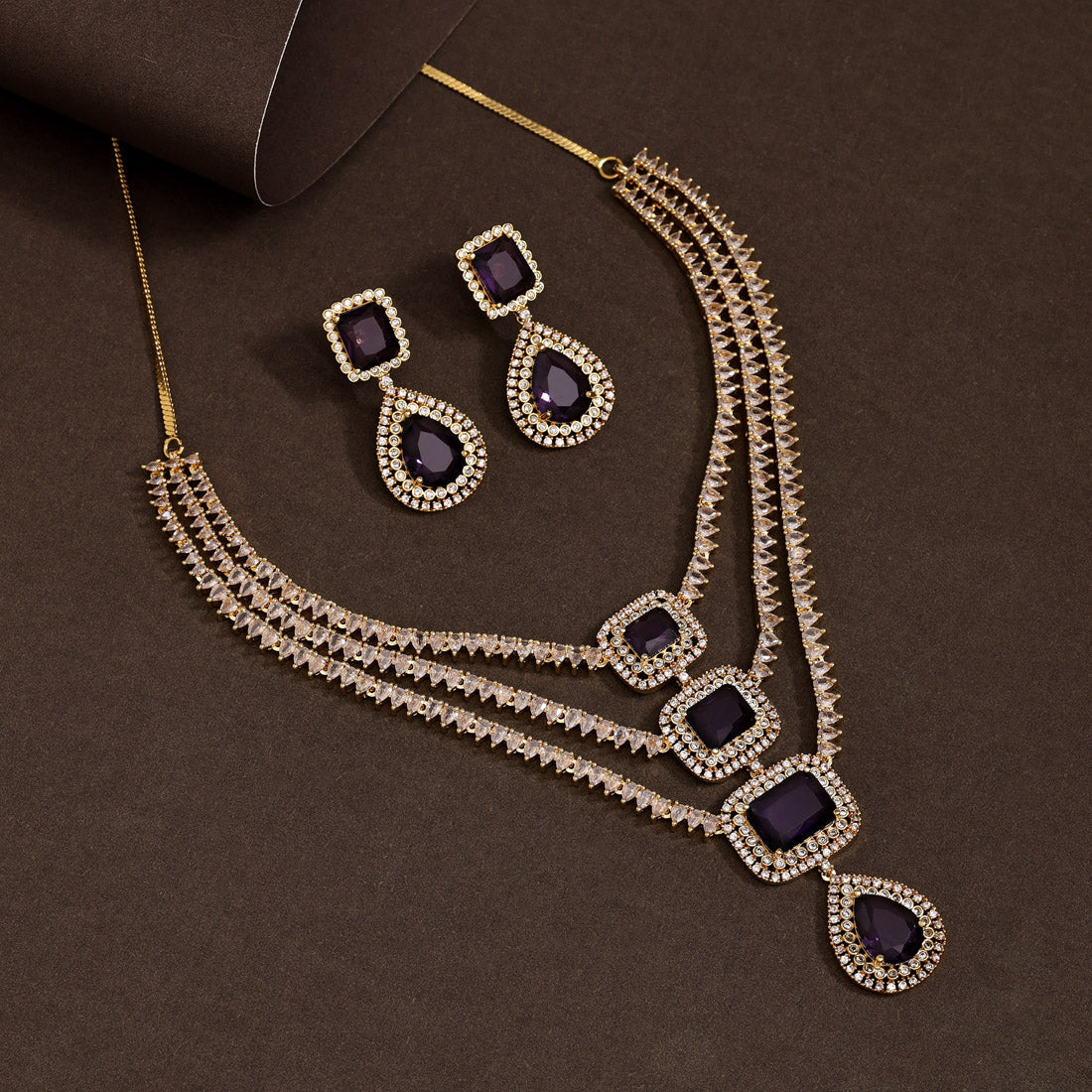Purple Color American Diamond Necklace Set (CZN925PRP)