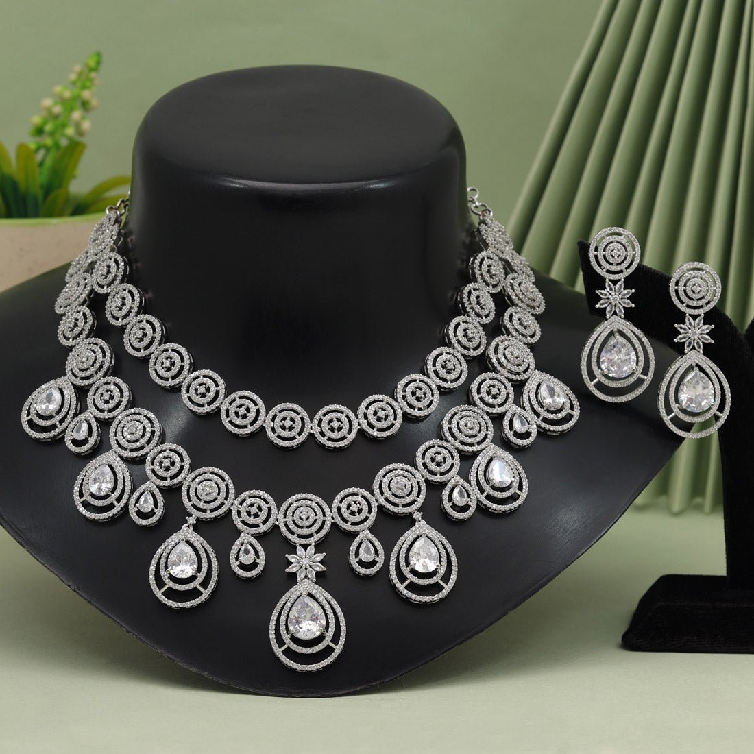 Silver Color American Diamond Necklace Set (CZN934SLV)