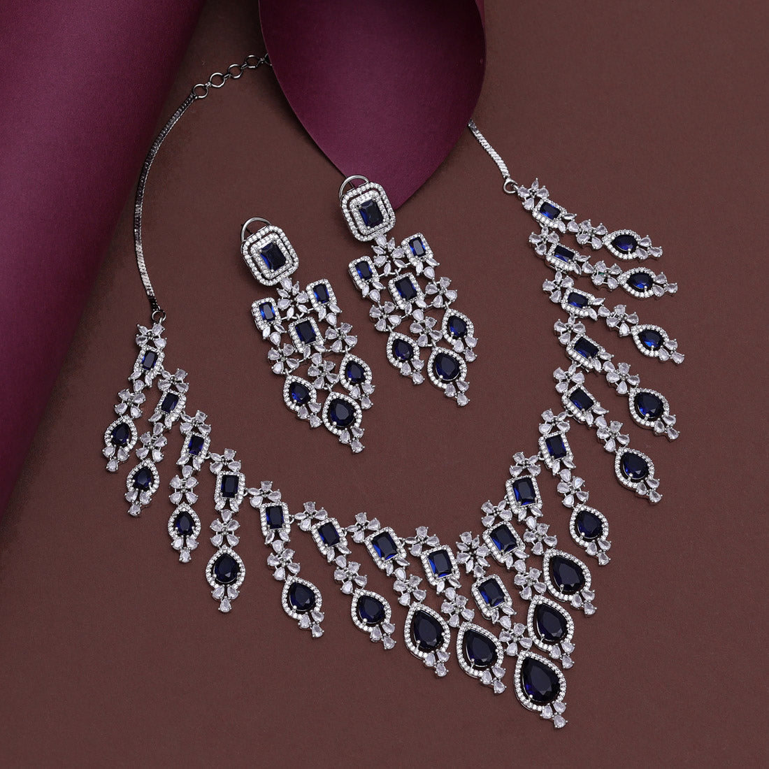 Blue Color American Diamond Necklace Set (CZN936BLU)