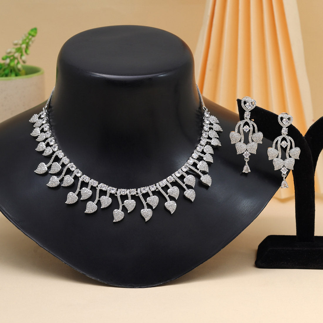 Silver Color American Diamond Necklace Set (CZN940SLV)