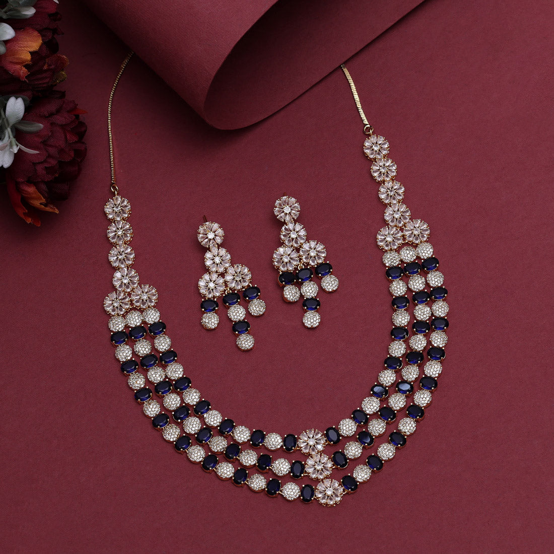 Blue Color American Diamond Necklace Set (CZN945BLU)