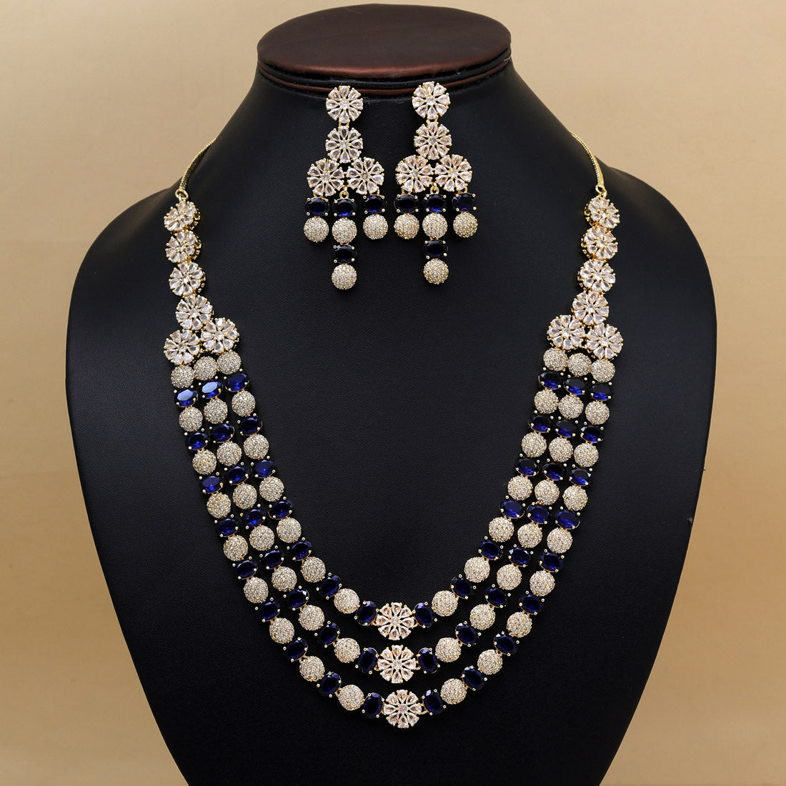 Blue Color American Diamond Necklace Set (CZN945BLU)