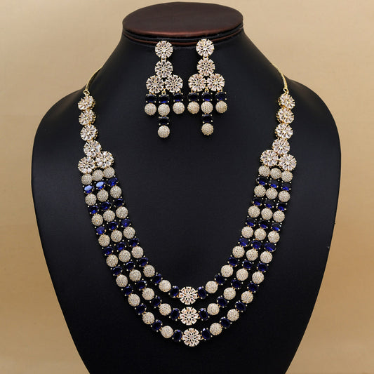 Blue Color American Diamond Necklace Set (CZN945BLU)
