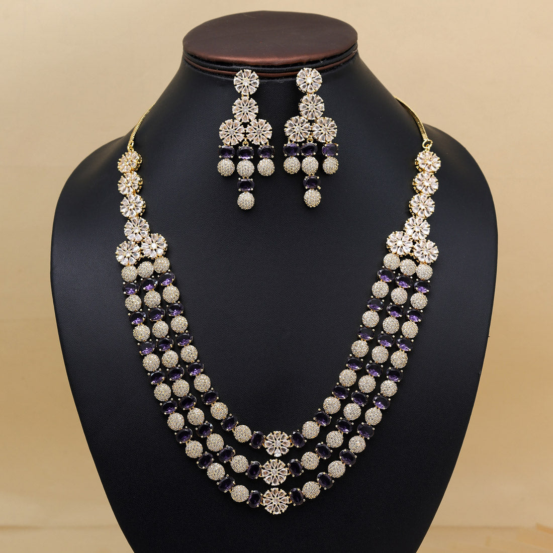 Purple Color American Diamond Necklace Set (CZN945PRP)