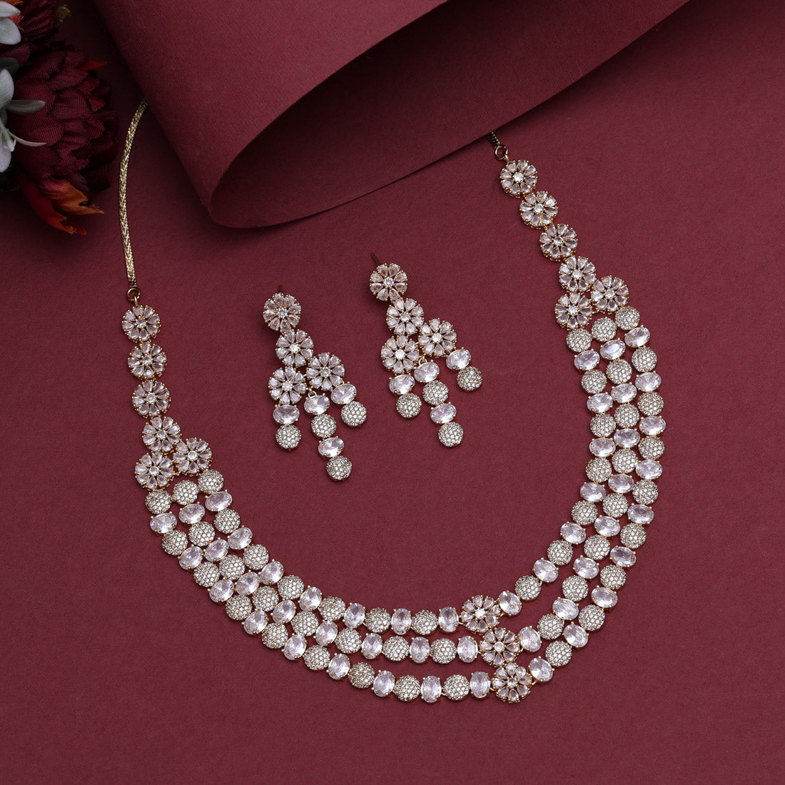 White Color American Diamond Necklace Set (CZN945WHT)