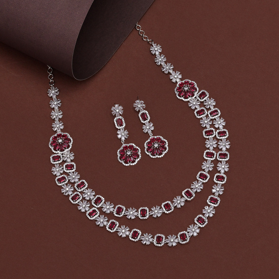 Ruby Color American Diamond Necklace Set (CZN952RUBY)