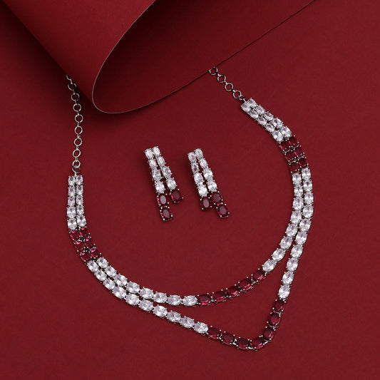 Ruby Color American Diamond Necklace Set (CZN954RUBY)