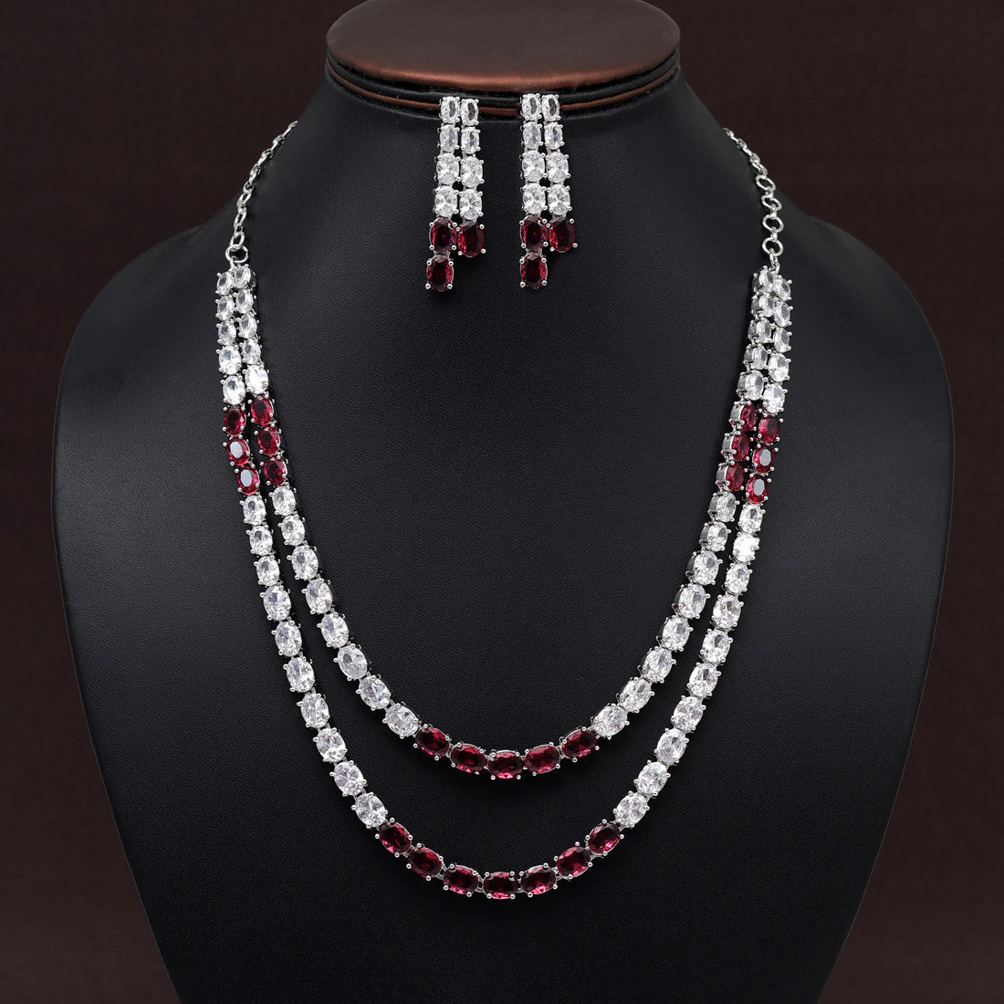 Ruby Color American Diamond Necklace Set (CZN954RUBY)