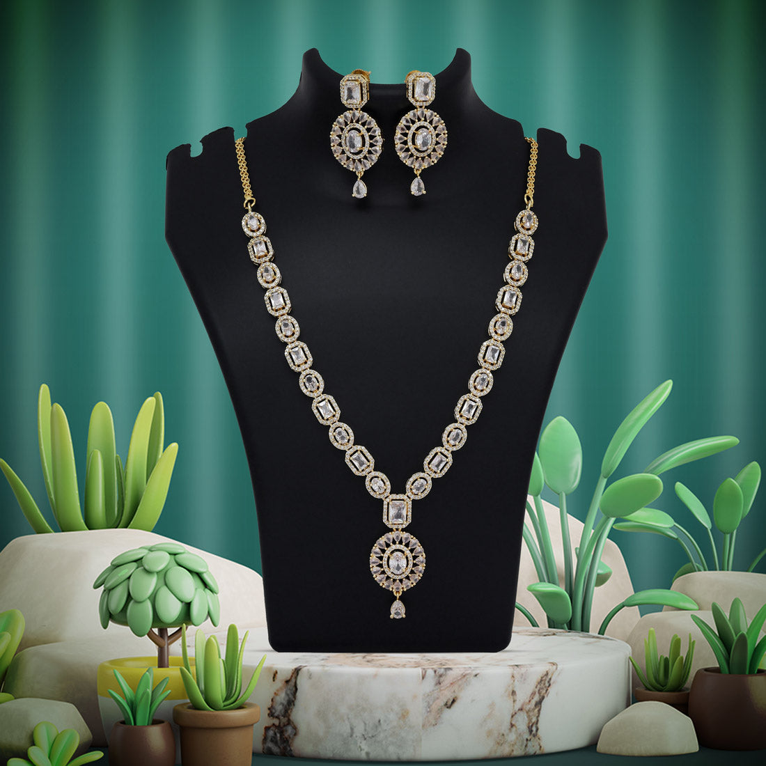 White Color American Diamond Necklace Set (CZN976WHT)