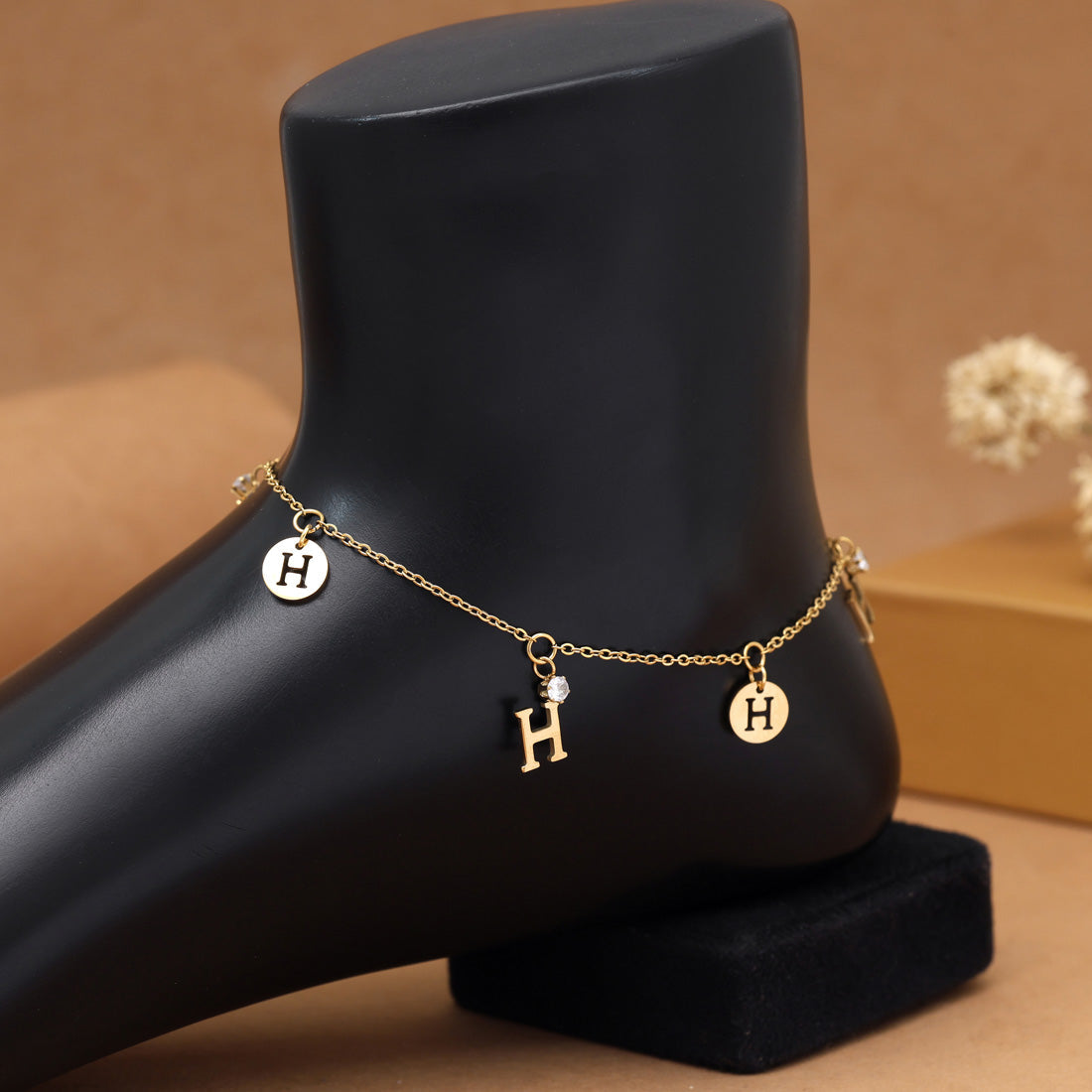 Gold Color Surgical Steel 18k Gold Plated Demi Fine Single Foot Anklets