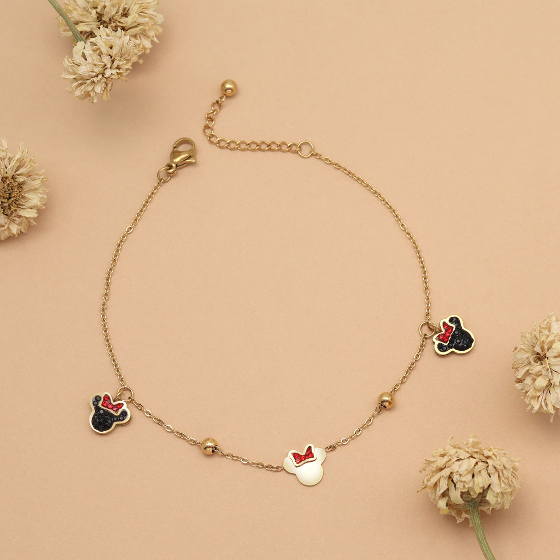 Multi Color Surgical Steel 18k Gold Plated Demi Fine Single Foot Anklets