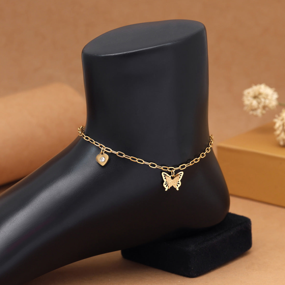 Gold Color Surgical Steel 18k Gold Plated Demi Fine Single Foot Anklets