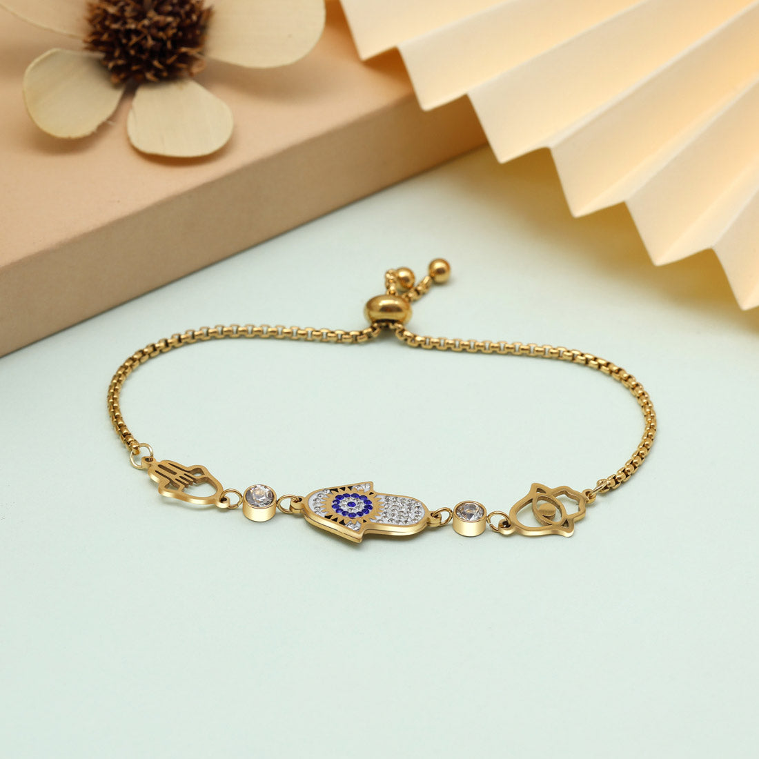 Cool Blue Color Stainless Steel 18k Gold Plated Demi Fine Bracelet