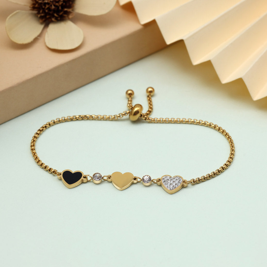 Deep Black Color Stainless Steel 18k Gold Plated Demi Fine Bracelet